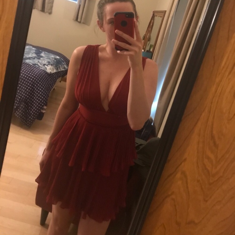 Lulu's Wine Red Ruffled Dress - Picture 3 of 4